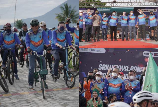 Pangdam II/Sriwijaya Mayjen TNI Agus Suhardi hadiri Event SRGF Cycling Challenge 2021 yang berlangsung di Kawasan Danau Ranau Kabupaten OKU Selatan, Sabtu (13/11/2021). FOTO : PENDAM II/SWJ