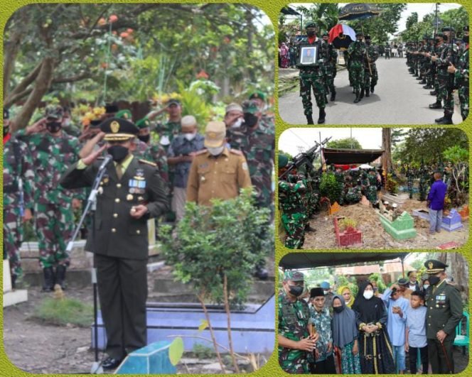 Komandan Kodim 0415/Jambi Kolonel Czi Sriyanto,M.I.R.,M.A., bertindak sebagai Inspektur Upacara (Irup) pemakaman militer jenazah Sertu saharuddin. (SRIWIJAYADAILY)