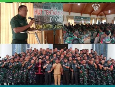 Kasrem 042/Gapu Kolonel Inf Ali Aminudin, S.E., M.M., didampingi Bupati Tanjab Timur Romi Hariyanto  secara resmi membuka Karya Bhakti TNI dalam rangka HUT TNI ke 77 tahun 2022 di Tanjab Timur (FOTO : Istimewa)