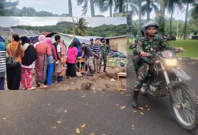 Prajurit TNI Yonif Raider 300/Bjw Kawal Distribusi Bansos Korban Gempa ke Sasaran/ FOTO : RED/IST