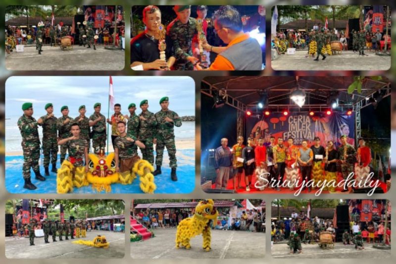 Prajurit Yonif 147/SGJ Bermain Barongsai Meriahkan Ceria Imlek Festival 2023/ FOTO : Dok. Pendam II/Sriwijaya