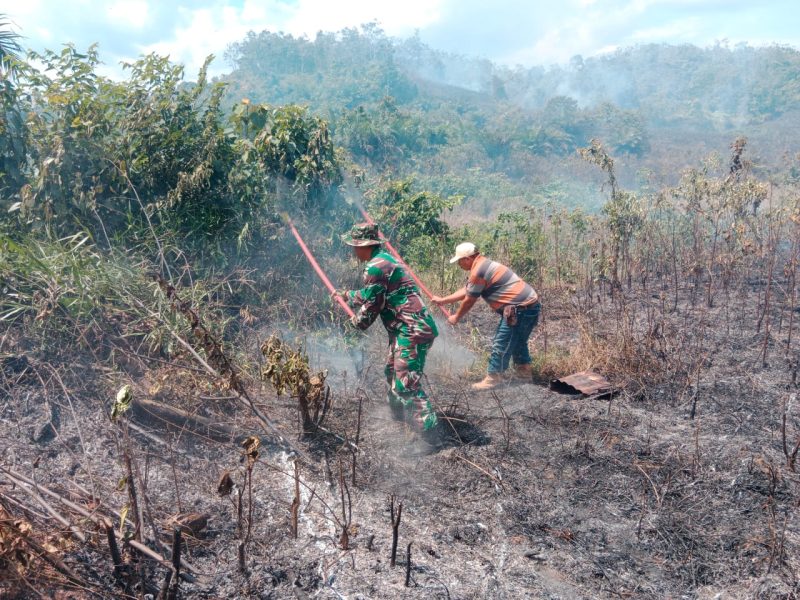 Babinsa Koramil Mersam Bersama Warga Padamkan Api Dengan Peralatan Seadanya/FOTO : Dok. dimjbi