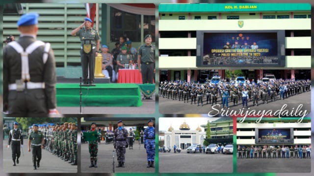 FOTO : Kepala Staf Kodam (Kasdam) II/Sriwijaya Brigjen TNI Izak Pangemanan, memimpin Upacara Gelar Operasi Gaktib dan Yustisi Polisi Militer TNI Tahun 2023, di Lapangan Makodam II/Sriwijaya, Palembang, Rabu (8/3/2023)./Ist