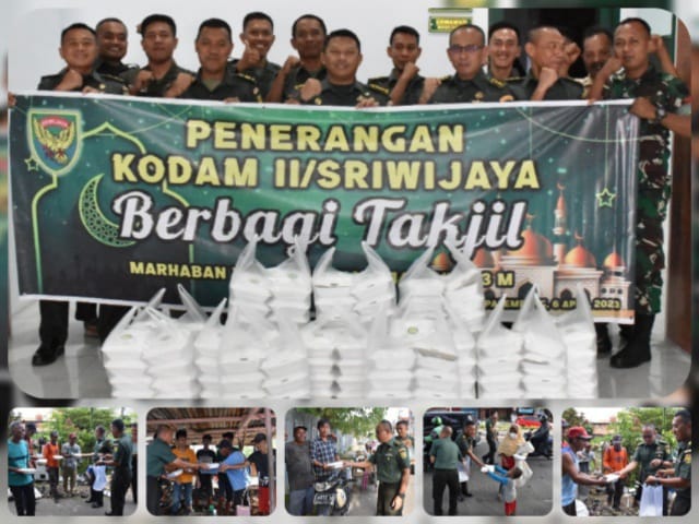 Pendam II/Sriwijaya tidak mau ketinggalan untuk berbuat kebaikan di dalam Bulan Ramadhan untuk berbagi Berkah dengan memberikan Takjil kepada warga di Pinggiran Kota Palembang (Dok/Pendam II/Swj)